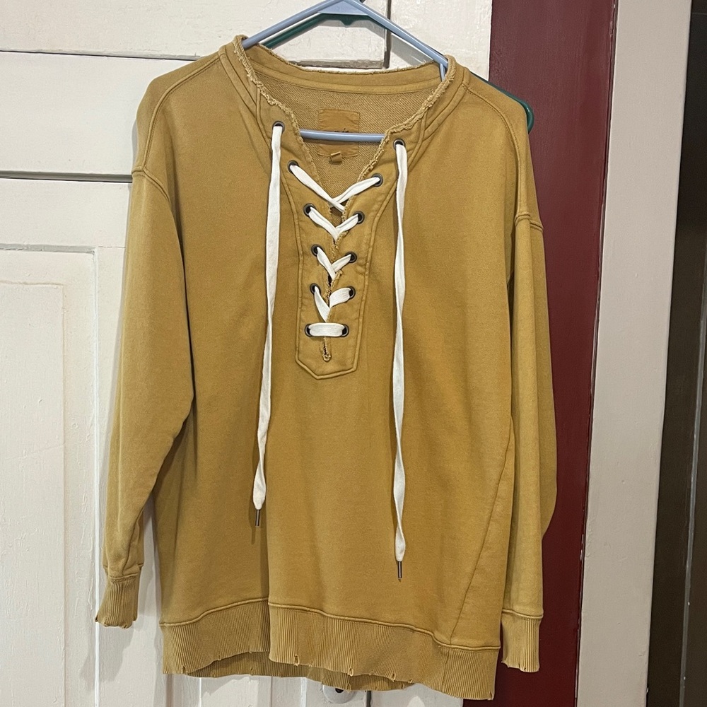 Aerie Lace-Up Camel Sweater